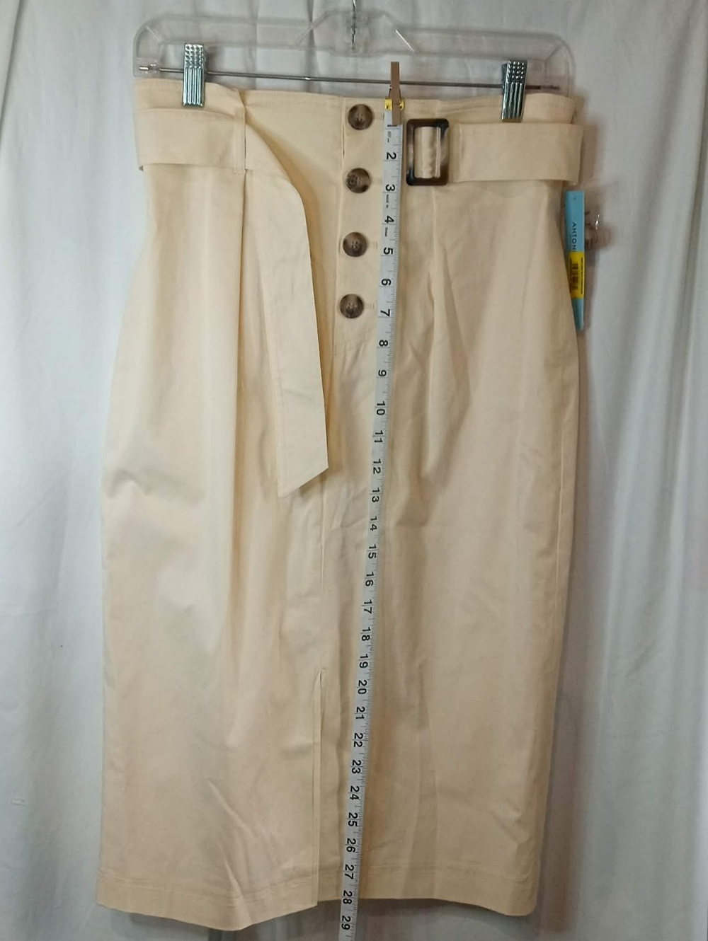 NWT Ray Of Sunshine Jesse Twill ANTONIO MELANI ButterCream Skirt Belt Khaki Sexy